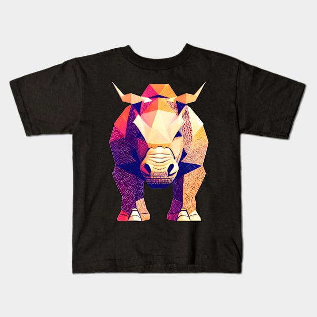 Low Poly Rhino Kids T-Shirt by Spazashop Designs